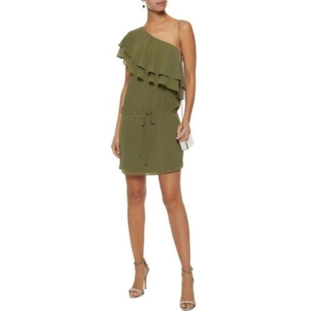 Haute Hippie  Ruffle One Shoulder Drawstring Dress  Size XS  NWT $345.00
